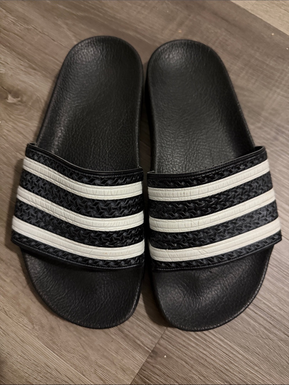 Black Slide Sandals with White Stripes